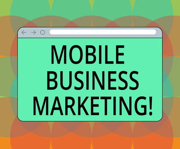 Λέξη σύνταξη κειμένου Mobile Marketing επιχειρήσεων. Επιχειρηματική ιδέα για να φθάσει στους καταναλωτές μέσω της mobile τηλέφωνα οθόνη με προς τα εμπρός προς τα πίσω πρόοδος ελέγχου μπαρ κείμενο κενό. — Φωτογραφία Αρχείου