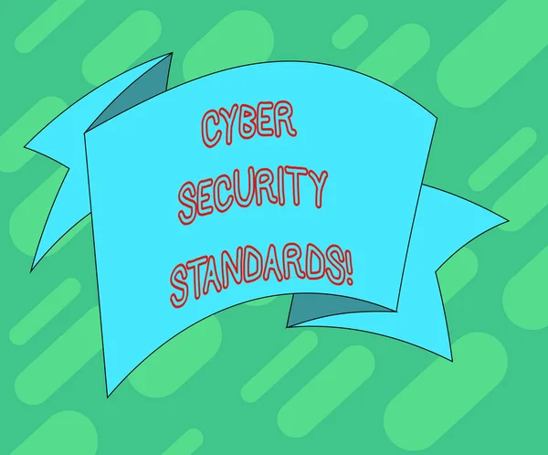 Conceptual hand writing showing Cyber Security Standards. Business photo text Rules for organizational info security standards Folded Ribbon Strip Solid Color Sash photo for Celebration.