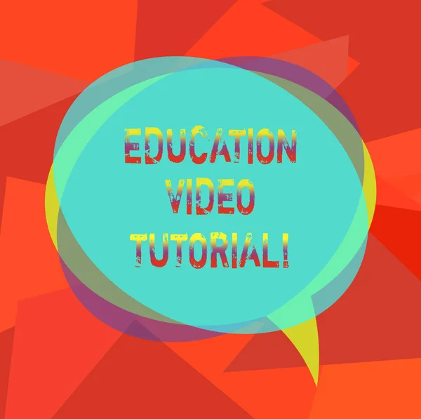 Text sign showing Education Video Tutorial. Conceptual photo method of transferring knowledge through video Blank Speech Bubble photo and Stack of Transparent Circle Overlapping. — Stock Photo, Image