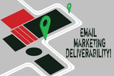 Word metin e-posta pazarlama Deliverability yazma. İş kavramı için yeteneği yol haritası navigasyon Marker abonelerine e-postaları sunmak için yön rota Danışma için 3d Locator Pin.
