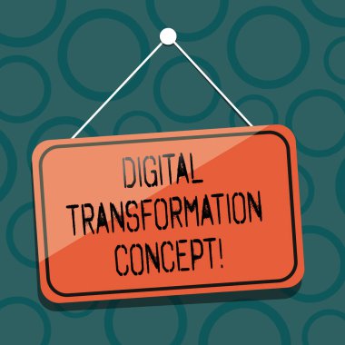 Dijital dönüşüm kavramı gösterilen Not yazma. Dijital teknoloji boş asılı renk kapı pencere tabela dize ve çakmak ile Going kağıtsız kullanımı vitrine iş fotoğraf.