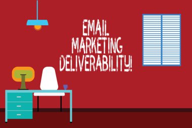 E-posta pazarlama Deliverability gösterilen metin işareti. Aboneleri iş alanı Minimalist iç bilgisayar ve çalışma alanı içinde bir oda fotoğraf kavramsal fotoğraf yeteneği sunmak için e-postaları.