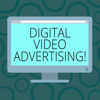 Dijital Video reklam gösterilen Not yazma. Video içerik boş bilgisayar masaüstü monitör renk ekran monte ilerleme çubuğu ile şeklinde meşgul seyirci vitrine iş fotoğraf.