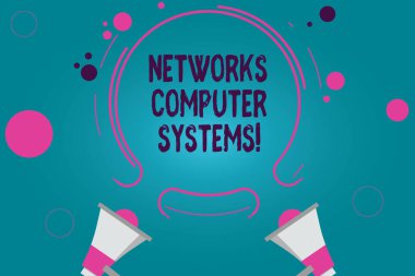 Kavramsal el ağları bilgisayar sistemleri gösterilen yazma. İş fotoğraf metin aygıtların bağlantısı birlikte iletişim iki megafon ve renk arka plan üzerinde küçük dairesel anahat kolaylaştırmak için.