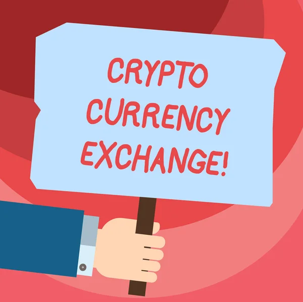 Szöveg írása Crypto pénzváltó szó. Üzleti koncepció a kereskedelmi digitális valuták elemzésre más eszközök Hu kezében tartja üres színes plakát bot fotó szöveg tér. — Stock Fotó