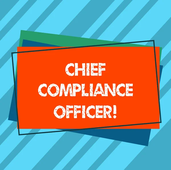 Writing note showing Chief Compliance Officer. Business photo showcasing oversees the Corporate Compliance Program Pile of Blank Rectangular Outlined Different Color Construction Paper.