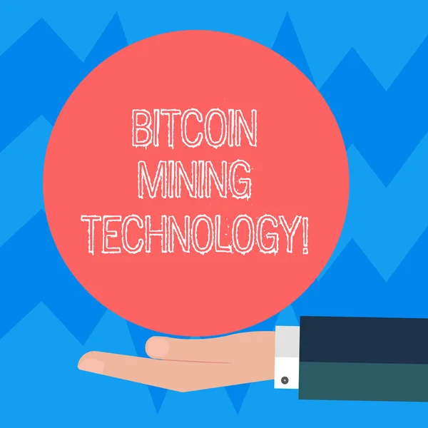 Text sign showing Bitcoin Mining Technology. Conceptual photo trades processing in the digital currency system Hu analysis Hand in Suit Offering Blank Solid Color Circle for Logo Posters.