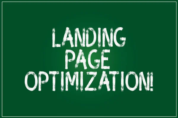 Conceptual hand writing showing Landing Page Optimization. Business photo showcasing Improve elements of a website to rise conversion Color Rectangular Shape Outline and Round Beam in Center.
