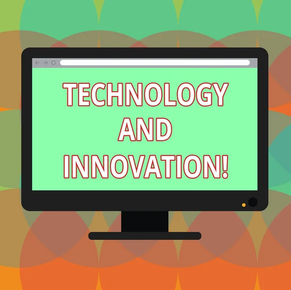Textverschriftungstechnologie und Innovation. Geschäftskonzept für technologische Veränderungen von Produkten und Dienstleistungen leere Computer-Desktop-Monitor Farbbildschirm mit Fortschrittsbalken montiert. — Stockfoto