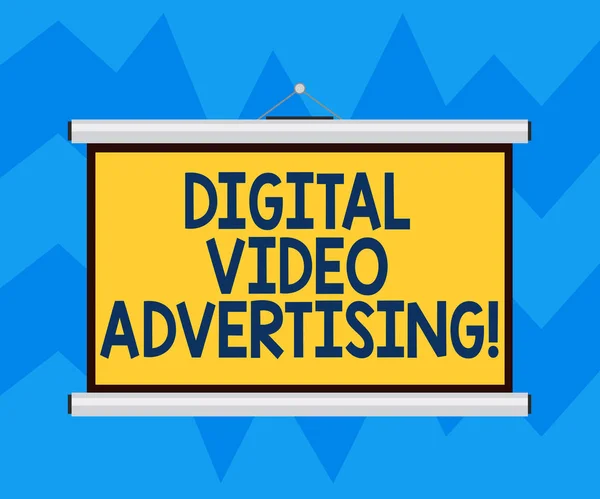 Szöveg jel mutatja a digitális Video reklám. Fogalmi fénykép részt közönség video tartalom üres hordozható falra akasztott vetítés képernyő a konferencia-előadás formájában. — Stock Fotó