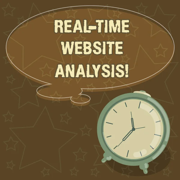 Handwriting text writing Real Time Website Analysis. Concept meaning able to be accessed as they come into a system Blank Color Thought Speech Bubble with Outline and Alarm Clock photo.