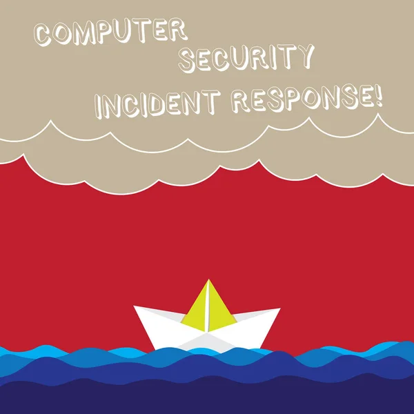 Ordet skriver text dator Security Incident Response. Affärsidé för teknik fel säkerhet analysisagement Wave tunga moln och papper båt Seascape scen foto kopia blanksteg. — Stockfoto