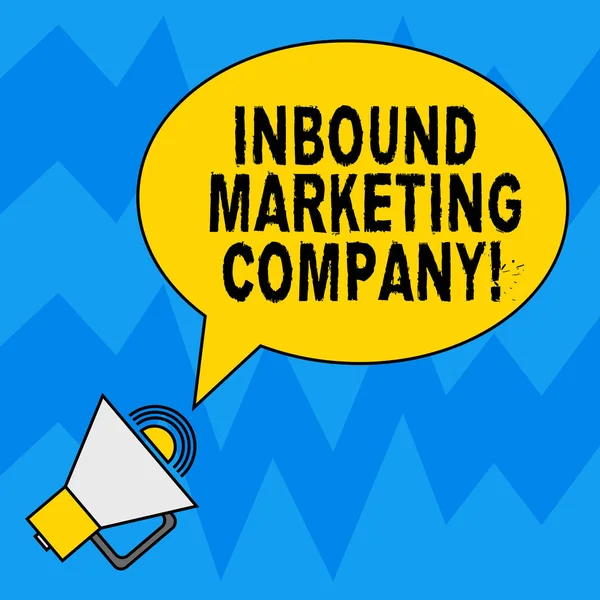 Word writing text Inbound Marketing Company. Business concept for marketing agency that helps companies grow Blank Oval Outlined Speech Bubble Text Balloon Megaphone with Sound icon.