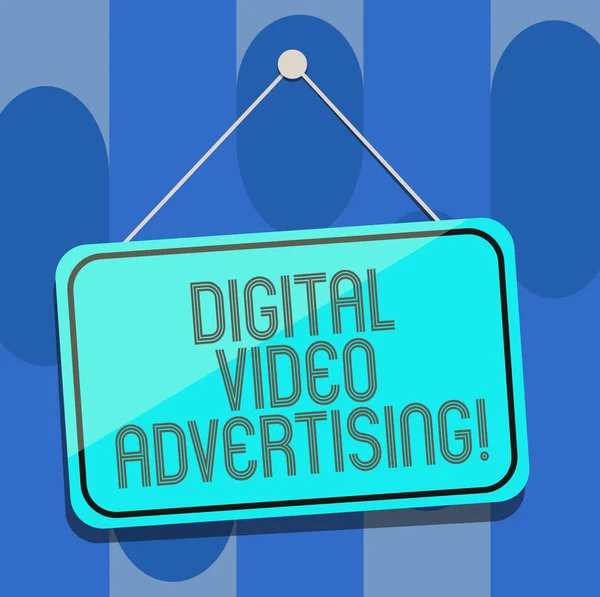 Handwriting text Digital Video Advertising. Concept meaning Engage audience in the form of video content Blank Hanging Color Door Window Signage with Reflection String and Tack.