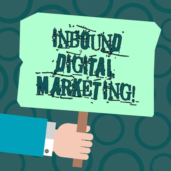 Text sign showing Inbound Digital Marketing. Conceptual photo elements used to digitally connect with consumers Hu analysis Hand Holding Blank Colored Placard with Stick photo Text Space.