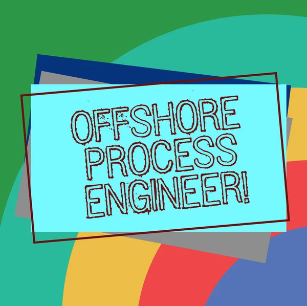 Text sign showing Offshore Process Engineer. Conceptual photo Responsible for oil and gas exploration processes Pile of Blank Rectangular Outlined Different Color Construction Paper.