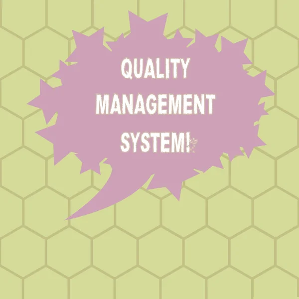 Conceptual hand writing showing Quality Management System. Business photo text formalized system that documents processes Oval Color Speech Bubble with Stars as Outline Text Space.