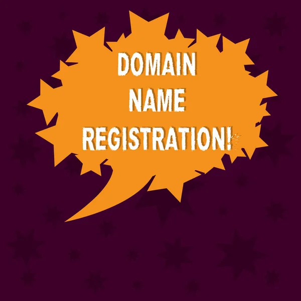 Writing note showing Domain Name Registration. Business photo showcasing process of reserving a name on the Internet Blank Oval Color Speech Bubble with Stars as Outline photo Text Space.