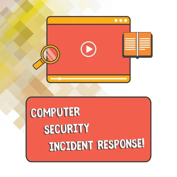 Word tekst intoetsen Computer Security Incident Response. Businessconcept voor technologie fouten veiligheid analysisagement Tablet Video Player uploaden downloaden en Magnifying Glass tekst ruimte. — Stockfoto