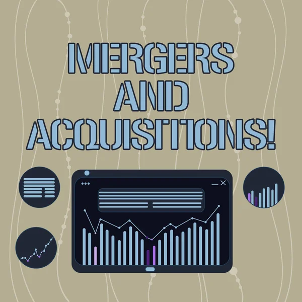 Texto de escritura a mano Fusiones y adquisiciones. Concepto significado Se refiere a la consolidación de empresas o activos Combinación Digital de Gráfico de Datos de Línea de Columna en Pantalla de Tableta . —  Fotos de Stock
