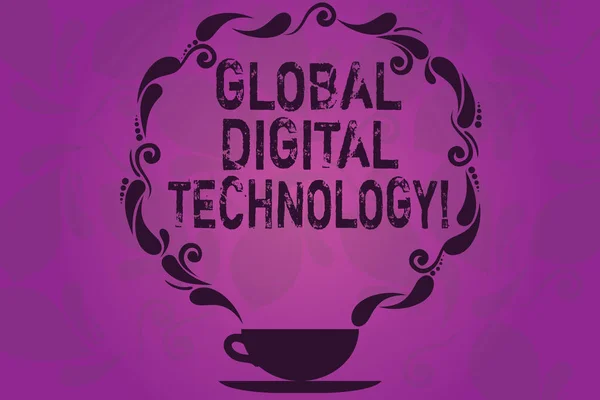 Text sign showing Global Digital Technology. Conceptual photo Digitized information in the form of numeric code Cup and Saucer with Paisley Design as Steam icon on Blank Watermarked Space. — Stock Photo, Image