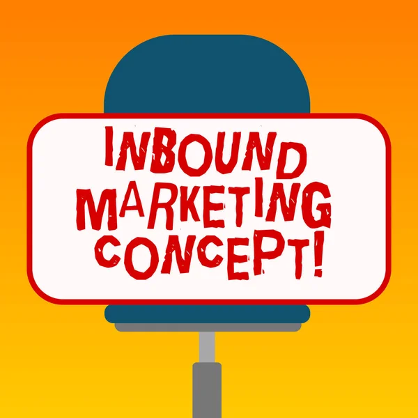 Handwriting text Inbound Marketing Concept. Concept meaning strategy that focuses on attracting customers Blank Rectangular Shape Sticker Sitting Horizontally on a Swivel Chair.