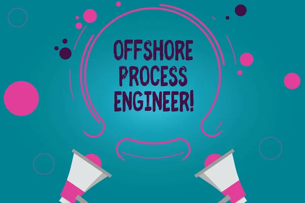 Fogalmi kézi írás, Offshore folyamat mérnök mutatja. Üzleti fénykép szöveg felelős a olaj- és gázkitermelés folyamatok két hangszóró és a kis színes háttér előtt kör alakú vázlat. — Stock Fotó