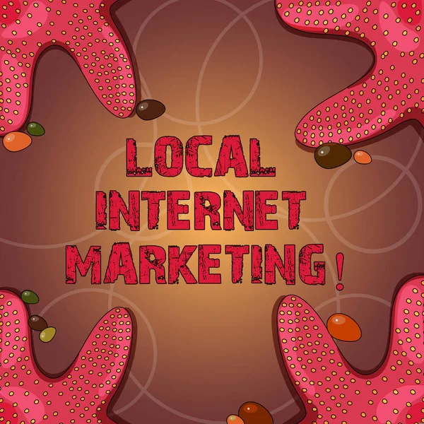 Tekst teken weergegeven: lokale Internet Marketing. Conceptuele foto bereiken de klanten die zich het dichtst bij u Starfish foto op vier hoeken met kleurrijke steentjes voor Poster advertenties kaarten. — Stockfoto