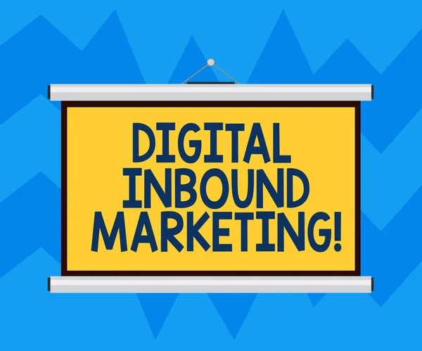 Text sign showing Digital Inbound Marketing. Conceptual photo attract showing that fall into the target consumers Blank Portable Wall Hanged Projection Screen for Conference Presentation.