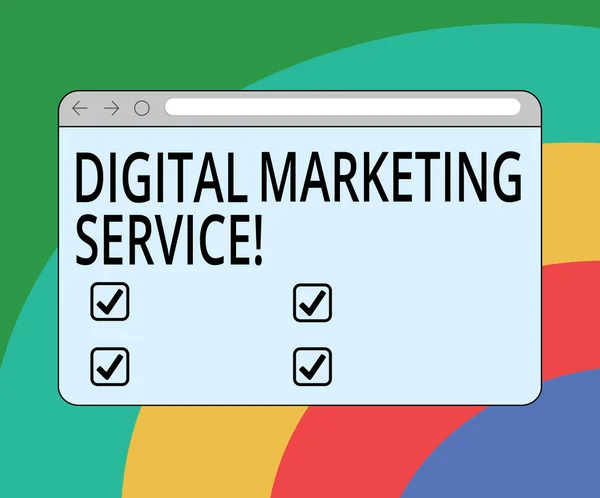 Conceptual hand writing showing Digital Marketing Service. Business photo text services using digital channels to reach consumers Monitor Screen with Progress Control Bar Blank Text Space.