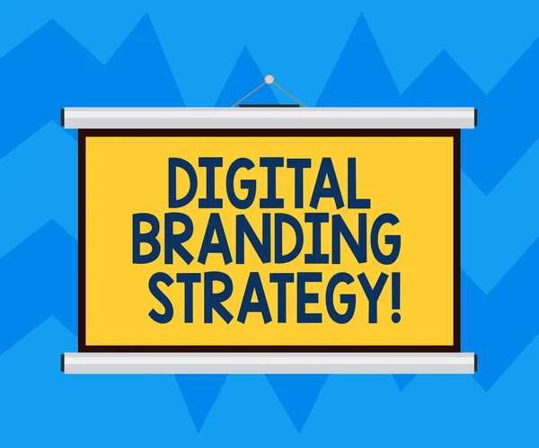 Text sign showing Digital Branding Strategy. Conceptual photo develop a brand over a range of digital venues Blank Portable Wall Hanged Projection Screen for Conference Presentation.