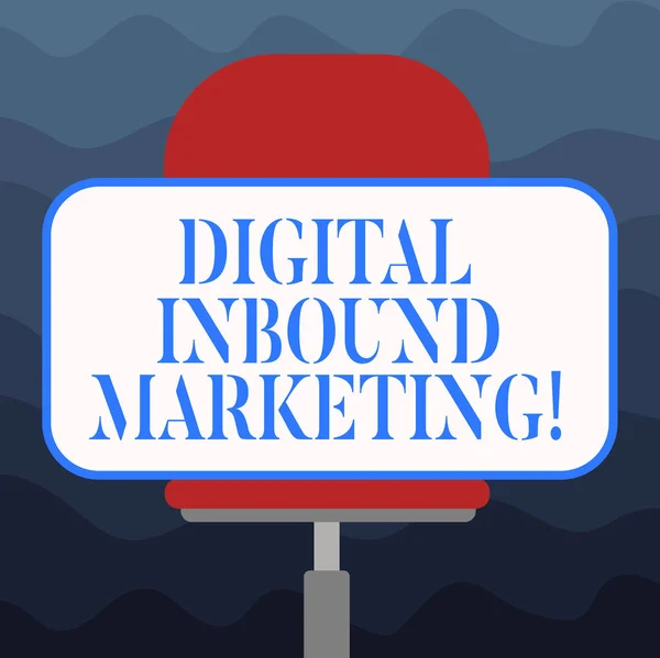 Schrijven van notitie weergegeven: digitale Inbound Marketing. Zakelijke foto presentatie trekken waaruit blijkt dat de doelgroep lege rechthoekige Shape Sticker zitten horizontaal vallen op een draaistoel. — Stockfoto