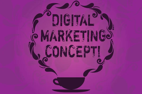 Text sign showing Digital Marketing Concept. Conceptual photo marketing of products using digital technologies Cup and Saucer with Paisley Design as Steam icon on Blank Watermarked Space.
