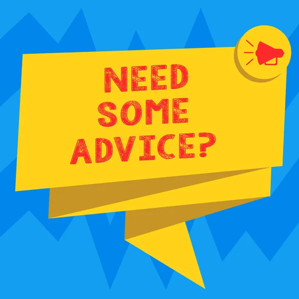 Tekst teken tonen wat Advicequestion nodig. Conceptuele foto het aanbieden van een advies of suggestie aan iemand gevouwen 3D-lint Sash megafoon tekstballon foto voor viering. — Stockfoto