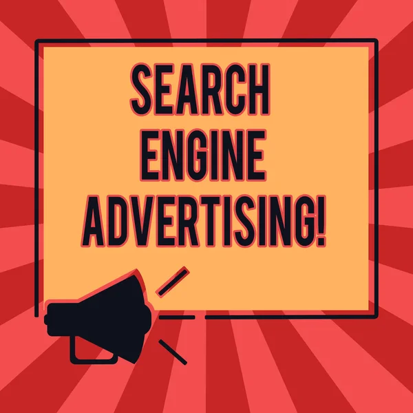 Conceptual hand writing showing Search Engine Advertising. Business photo text method of placing an online advertisements Megaphone Sound icon Outlines Square Loudspeaker Text Space photo.