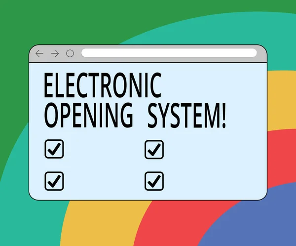 Conceptual hand writing showing Electronic Opening System. Business photo text Electronic access control system Keycards Monitor Screen with Progress Control Bar Blank Text Space.