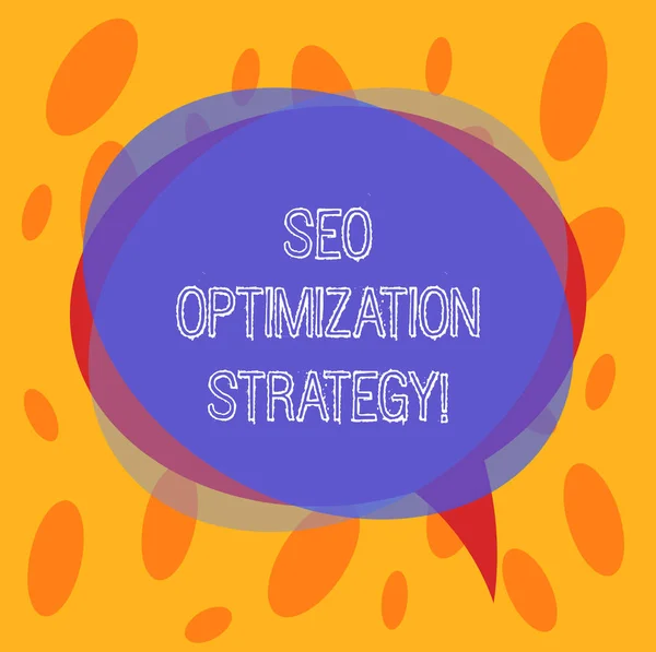 Conceptual hand writing showing Seo Optimization Strategy. Business photo text process of organizing a website s is content Blank Speech Bubble photo and Stack of Circle Overlapping. — Stock Photo, Image