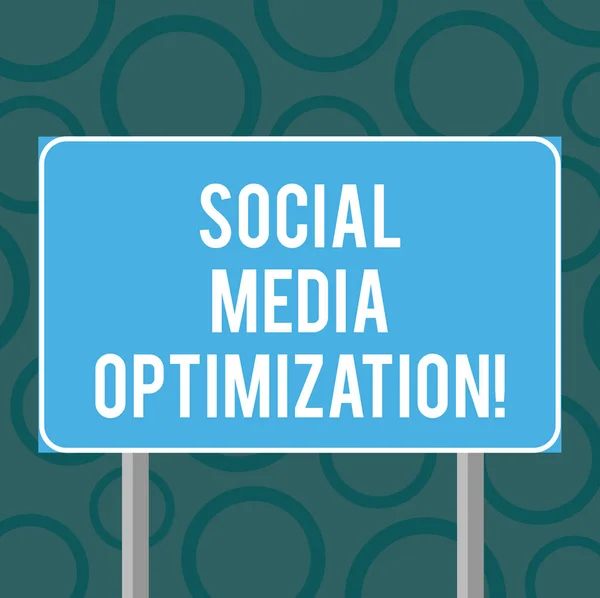 Writing note showing Social Media Optimization. Business photo showcasing Digital strategy Generate viral publicity Blank Outdoor Color Signpost photo with Two leg and Outline.