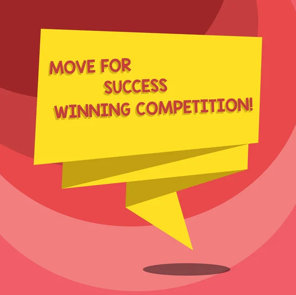 Signo de texto que muestra Move For Success Winning Competition. Foto conceptual Haz los movimientos correctos para ganar el juego Folded 3D Ribbon Strip Solid Color Blank Sash photo for Celebration . — Foto de Stock