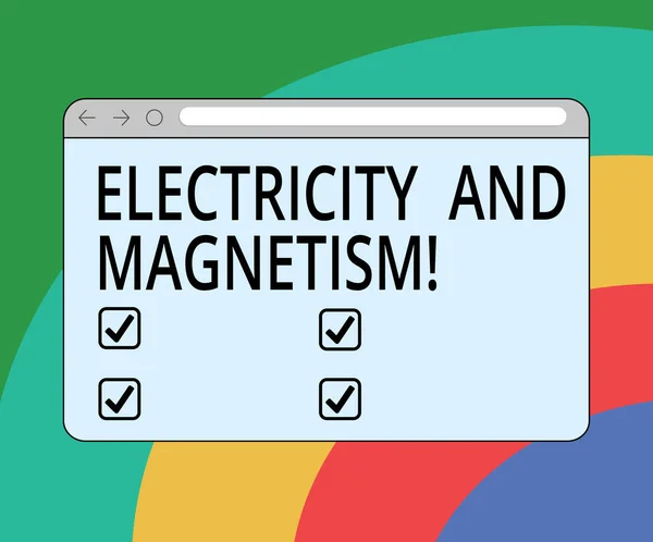 Konzeptuelle Handschrift, die Elektrizität und Magnetismus zeigt. Business-Fototext verkörpert einen einzigen Kern elektromagnetischer Kraft Monitor Bildschirm mit Fortschrittskontrollleiste leeren Textbereich. — Stockfoto