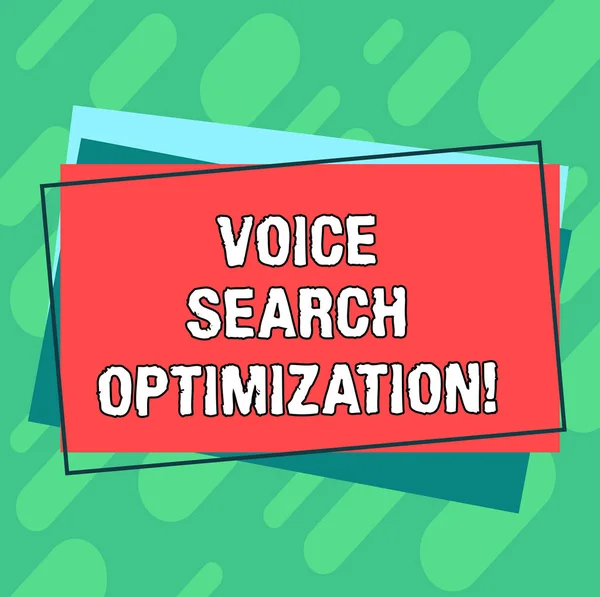 Word writing text Voice Search Optimization. Business concept for enhance web searching through spoken comanalysisds Pile of Blank Rectangular Outlined Different Color Construction Paper.