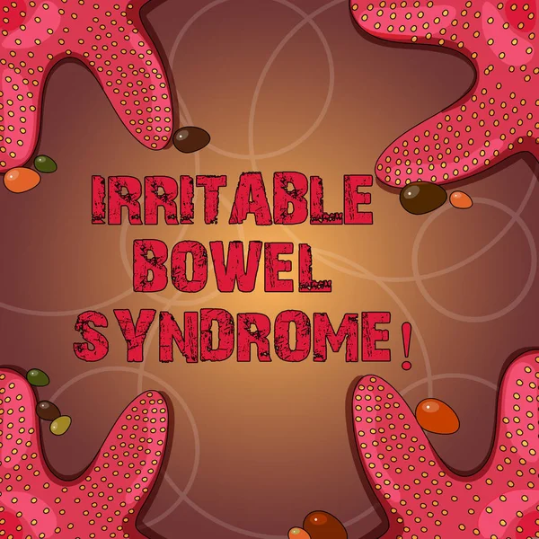 Signo de texto mostrando Síndrome del Intestino Irritable. Foto conceptual Trastorno que involucra dolor abdominal y diarrea Foto de estrella de mar en Four Corners with Colorful Pebbles for Poster Ads Cards . — Foto de Stock