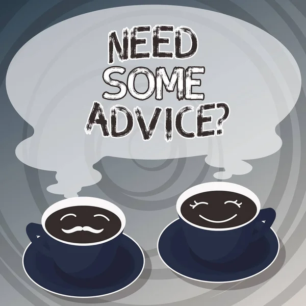 Текст для написания слов Нужен какой-то совет. Business concept for Offering an opinion or suggestion to someone Sets of Cup Saucer for His and Her Coffee Face icon with Blank Steam . — стоковое фото