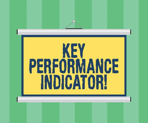 Escrita à mão texto escrita Indicador Key Perforanalysisce. Conceito significado avaliar o sucesso de uma organização Tela de projeção pendurada de parede portátil em branco para apresentação de conferência . — Fotografia de Stock