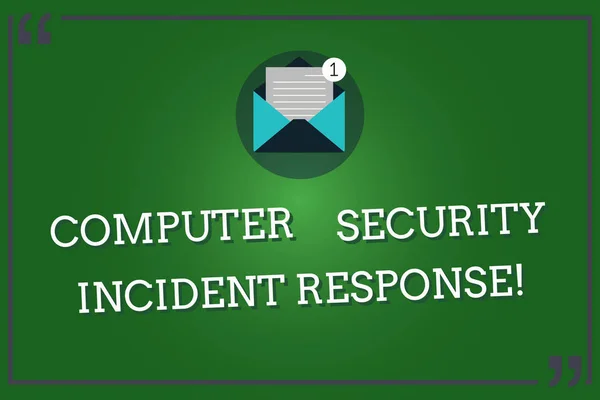Word writing text Computer Security Incident Response. Business concept for Technology errors safety analysisagement Open Envelope with Paper New Email Message inside Quotation Mark Outline.