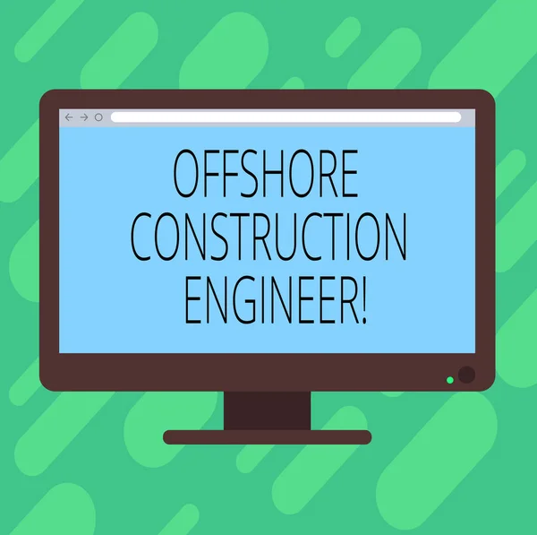 Conceptual hand writing showing Offshore Construction Engineer. Business photo text Oversee the facility in a marine environment Blank Computer Monitor Color Screen Mounted with Progress Bar.