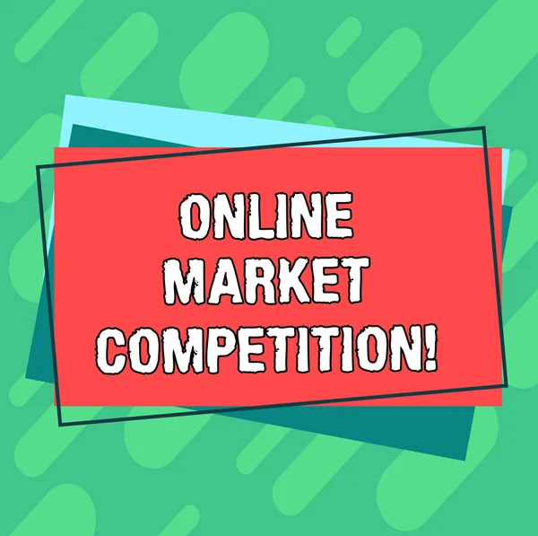 Word writing text Online Market Competition. Business concept for Rivalry between companies selling same product Pile of Blank Rectangular Outlined Different Color Construction Paper.