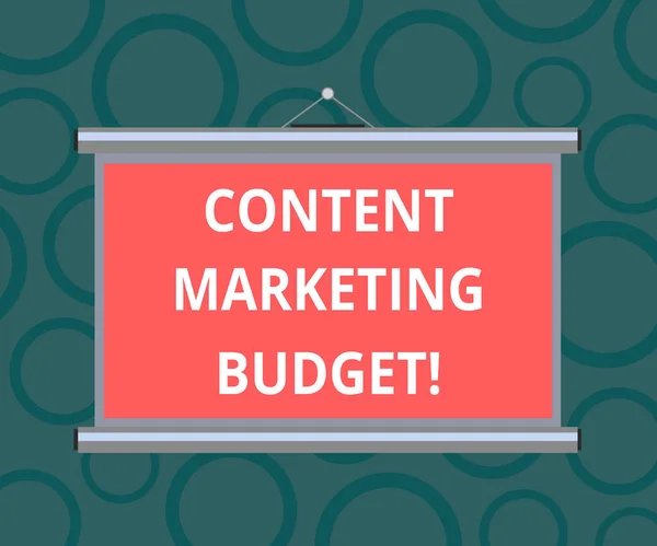 Writing note showing Content Marketing Budget. Business photo showcasing Promotional costs over a certain period of time Portable Wall Projection Screen for Conference Presentation.