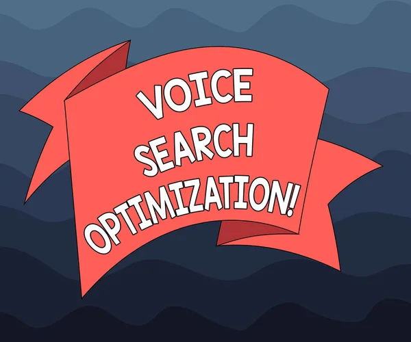 Megjegyzés a Voice Search Optimization bemutató írás. Üzleti fénykép bemutató növel pókháló kereső beszélt comanalysisds Folded segítségével 3d szalag szalag tömör szín üres káva fotó ünnepe. — Stock Fotó