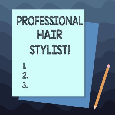 Profesyonel saç stilisti yazma el yazısı metin. Uğraşıları savaşmak olan vahşiler gösteren anlam kesme veya stil saç yığını boş farklı Pastel renk inşaat Bond kağıt ve kalem bir kavramdır.